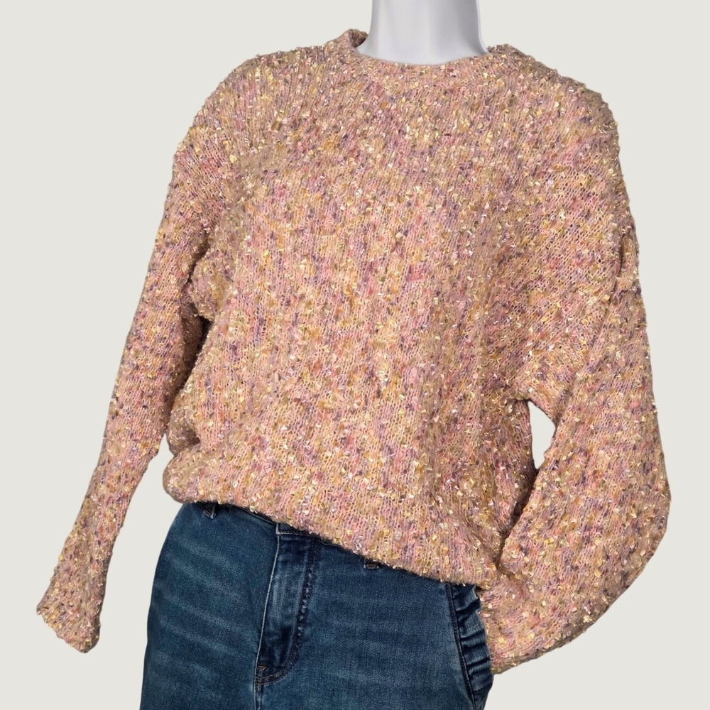 VTG Northern Isles Women Medium Textured Artsy Sweater Pink Confetti Metallic